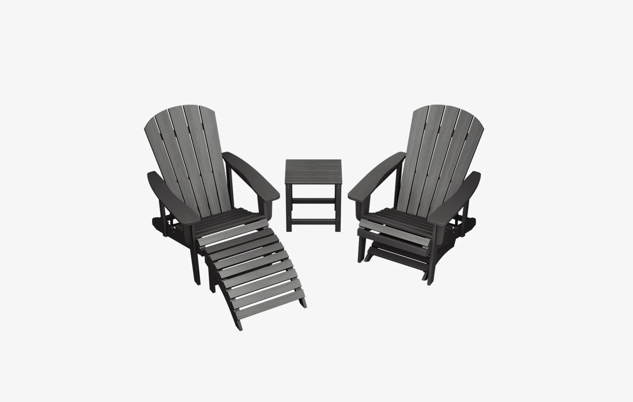 5 Piece Reclining Adirondack Chair Casual Set Gray