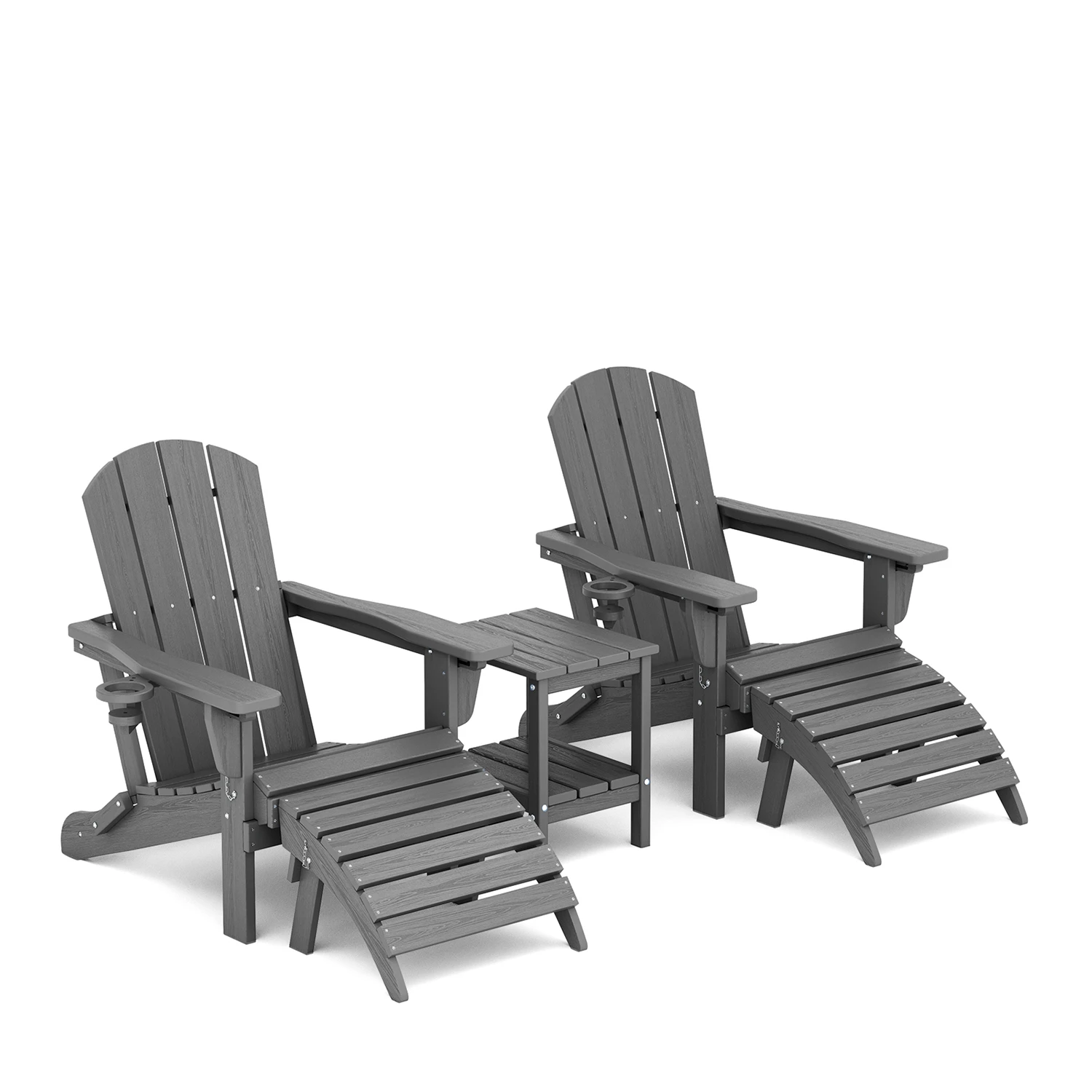 5-Piece Reclining Adirondack Chair Set in Dark Gray
