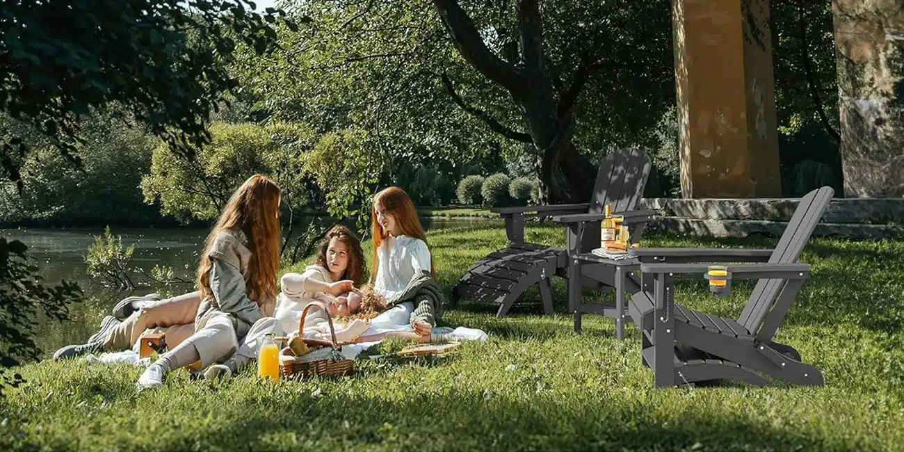 Reclining Adirondack Chairs Set by the lake