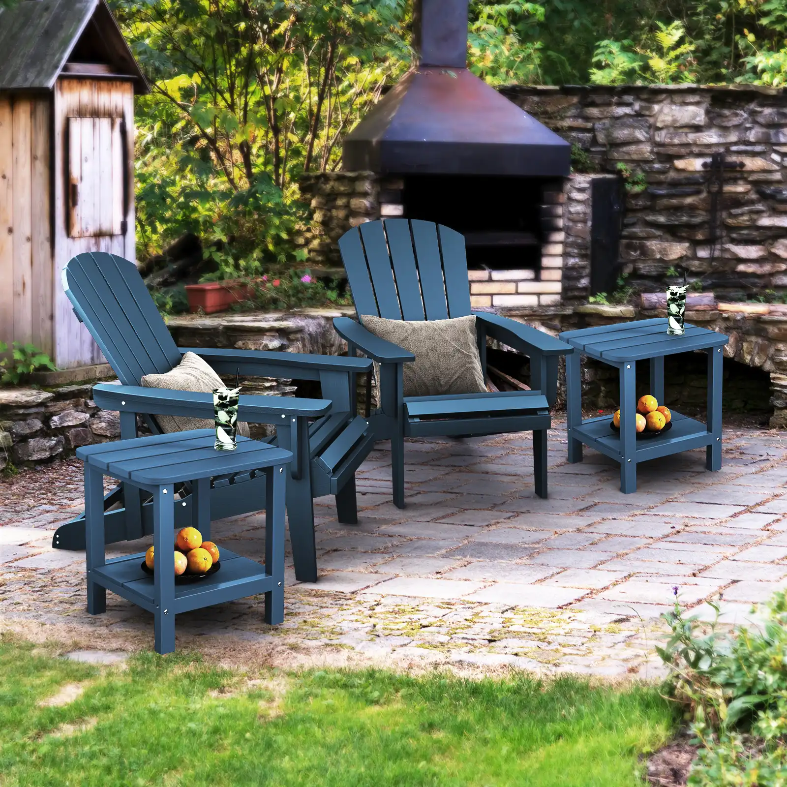 Adirondack Chairs with Side Table on the Patio