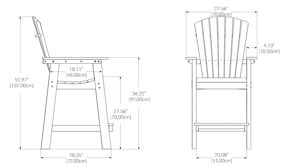 Bar Height Adirondack Chairs with Table Dimension
