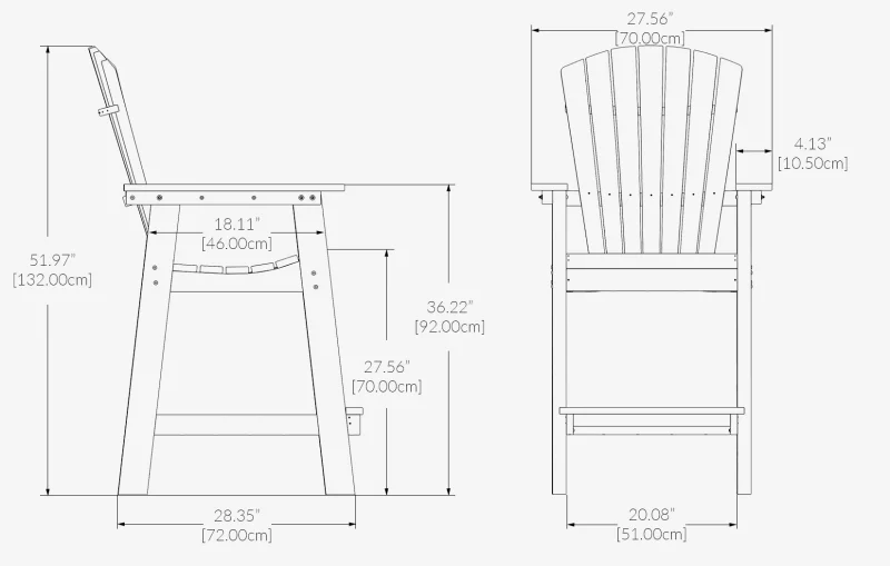 Bar Height Adirondack Chairs with Connecting Table Dimensions1