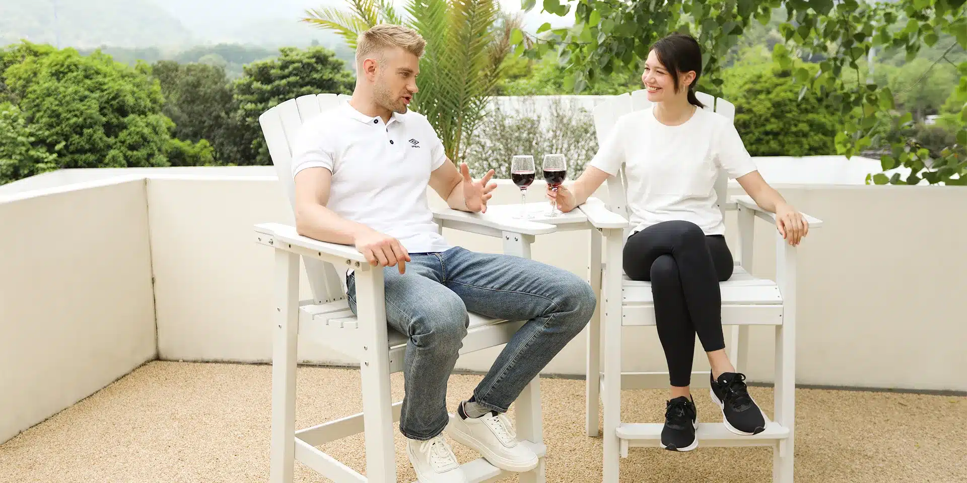 Lovers Drink Wine on the High Adirondack Chairs