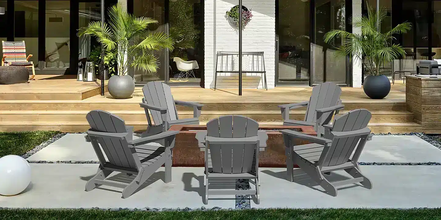 Gray Folding Adirondack Chairs Set of 4 on the Porch