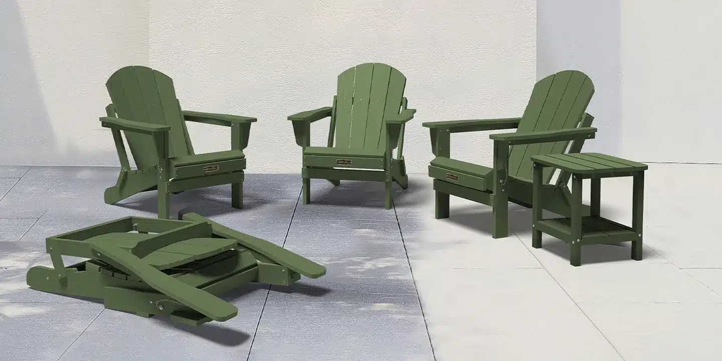 Green Foldable Adirondack Chairs Set of 4 on the Patio