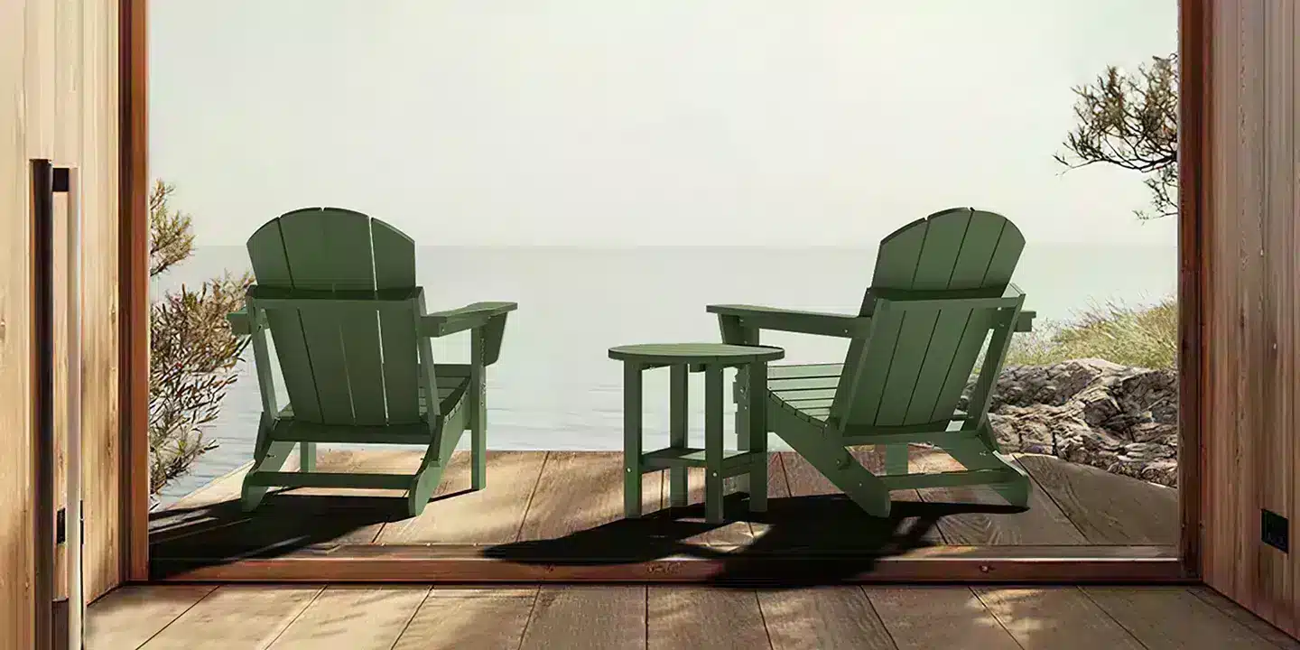 Green lightweight Folding Adirondack Chair on the Deck