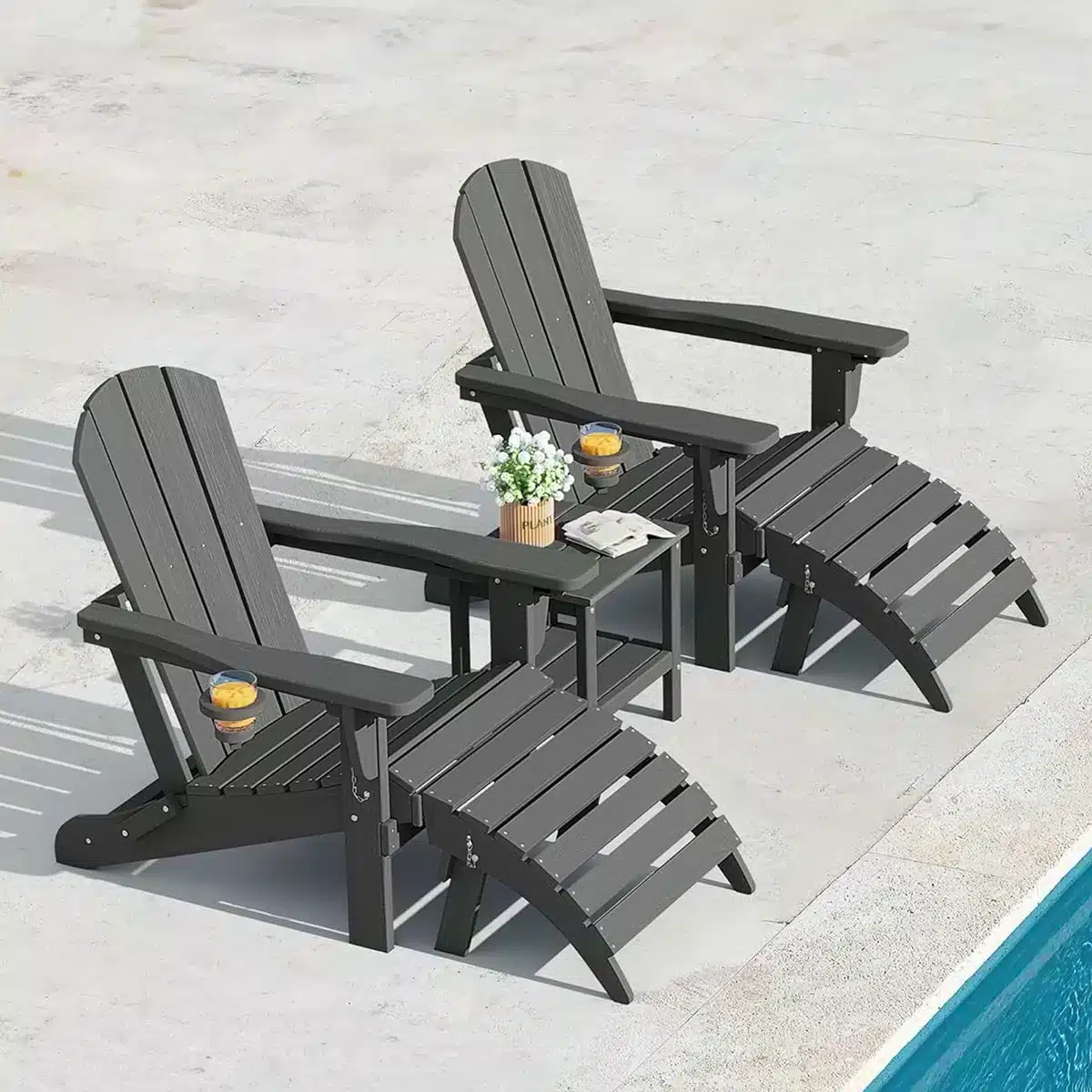Serwall Dark Gray Adirondack Chairs Set with Footrests