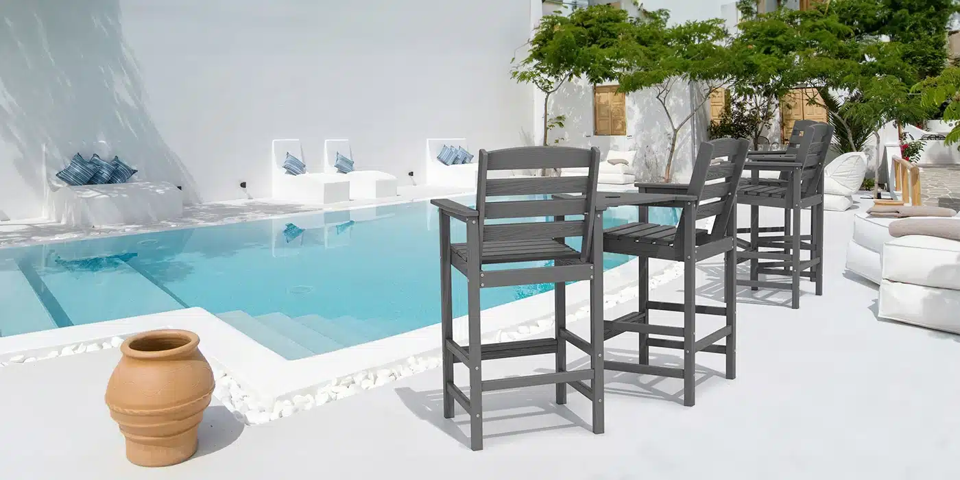Low Back Counter Height Arm Chair Set by the Pool