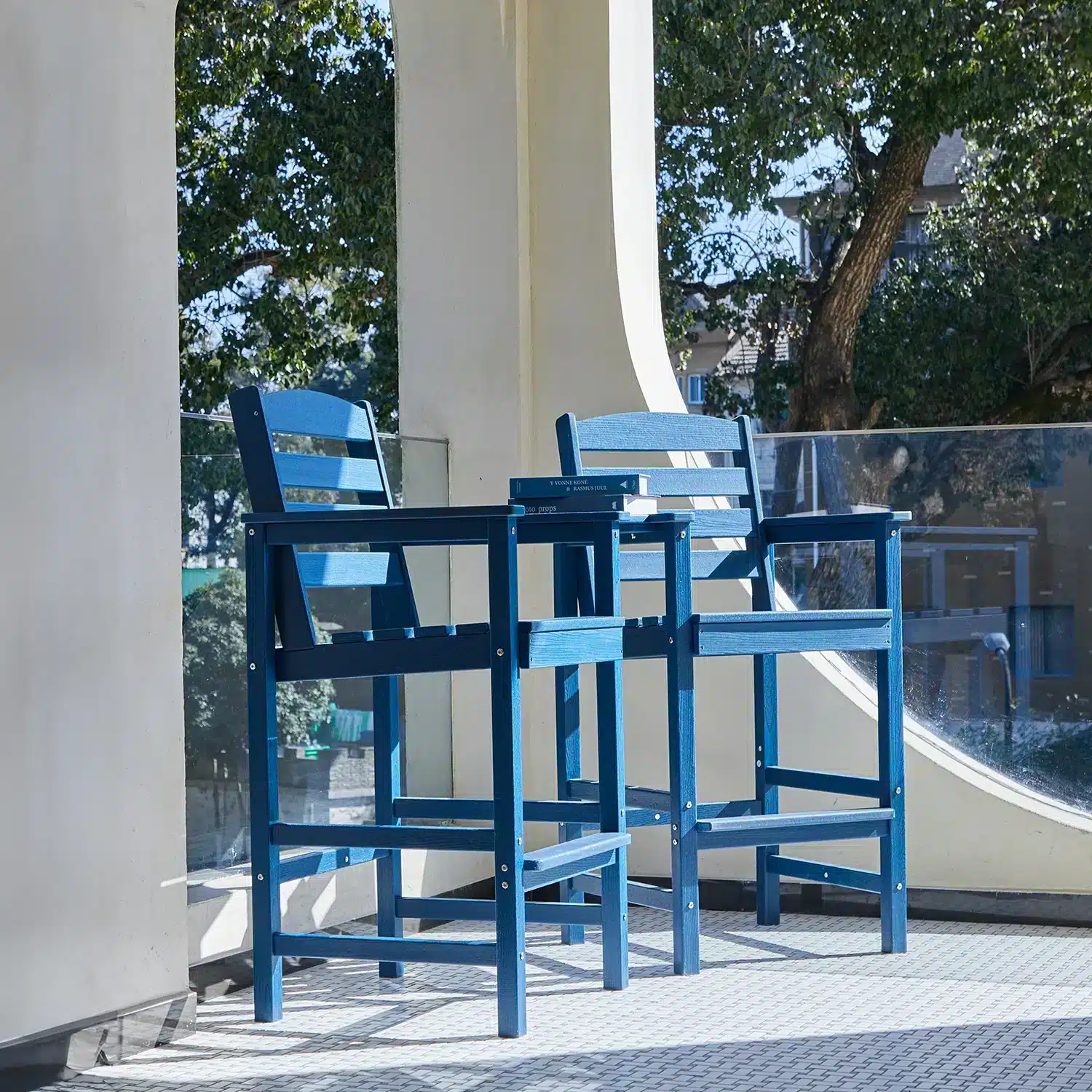 Counter Height Arm Chair with Connecting Table on the Balcony