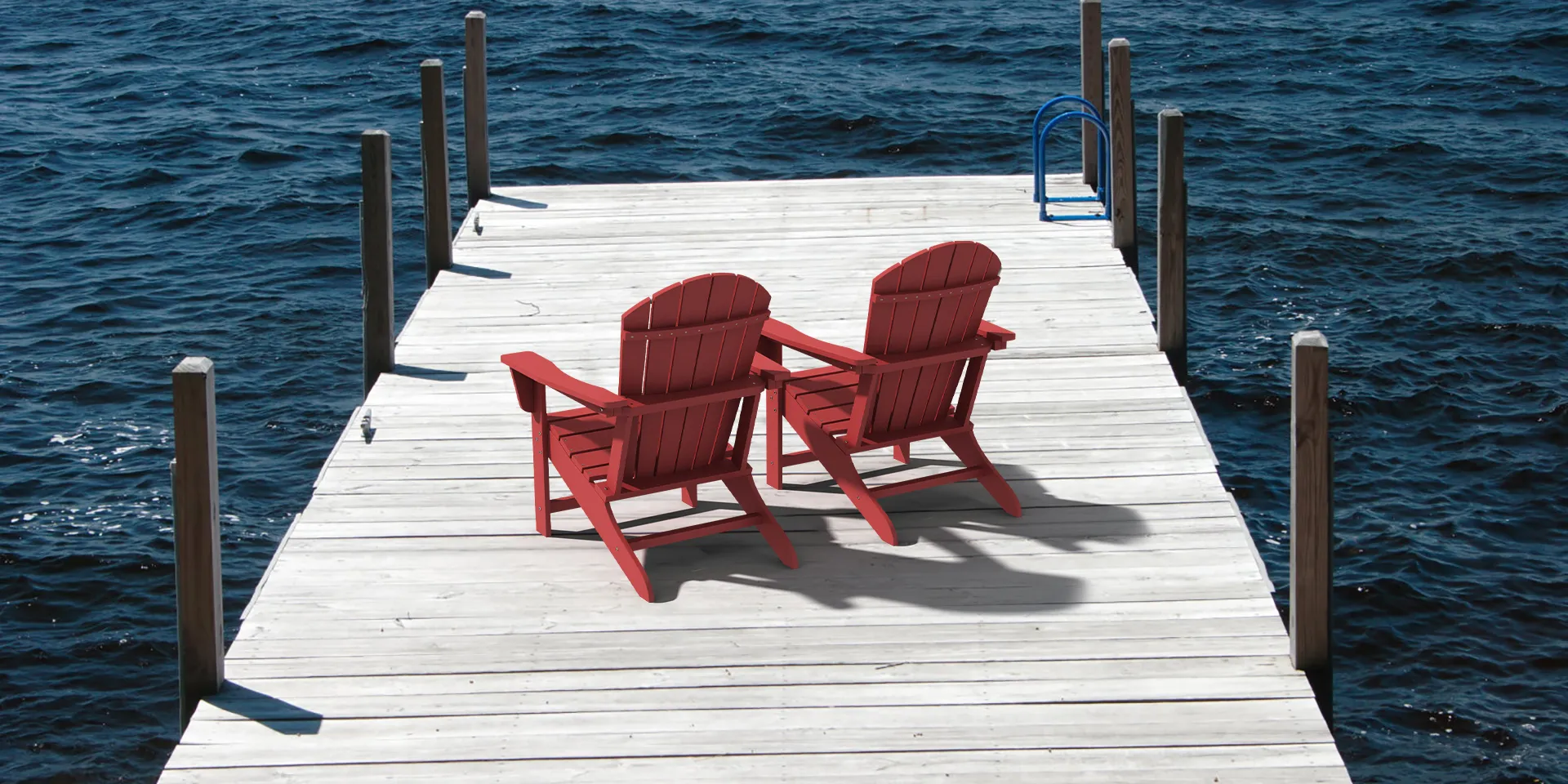 Red Traditional Adirondack Chair on the deck
