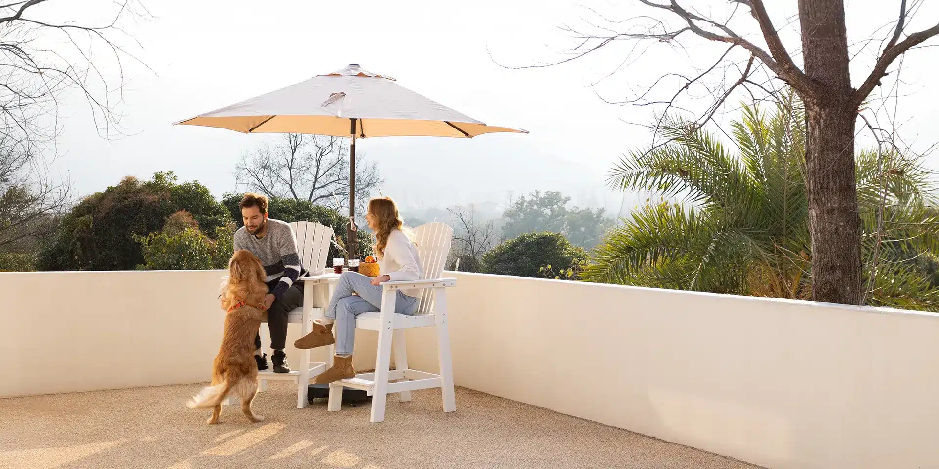 White Adirondack High Top Table and Chairs on the Balcony