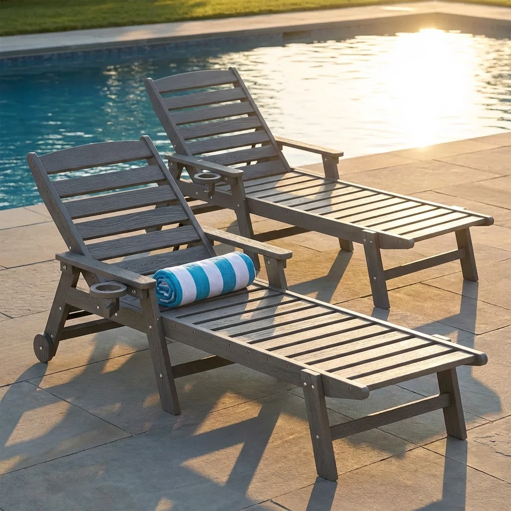 HDPE Waterproof Outdoor Chaise Lounge with Arms | Serwall