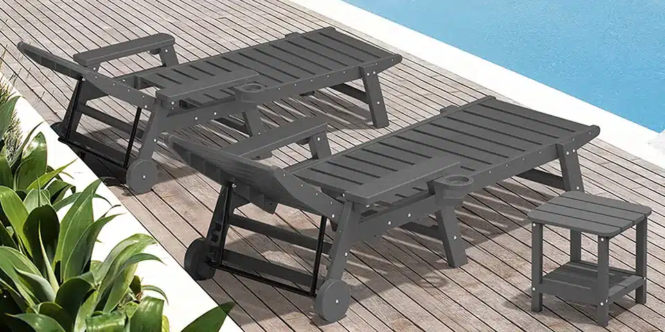 Dark Gray Outdoor Chaise Lounge with Arms