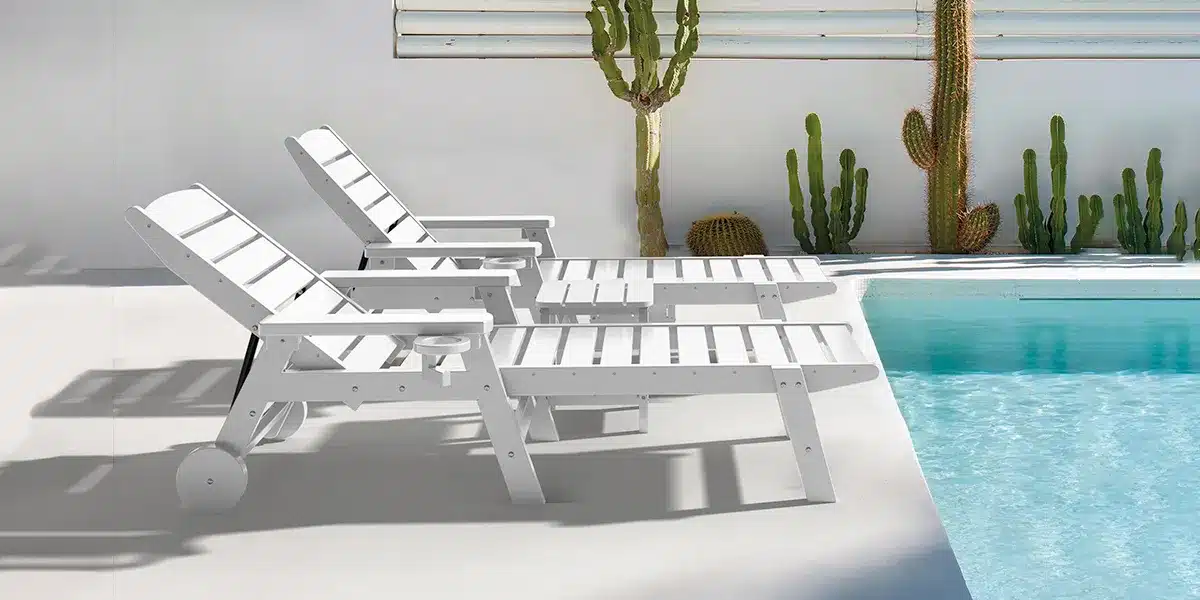 White Outdoor Chaise Lounge Chair By the Pool