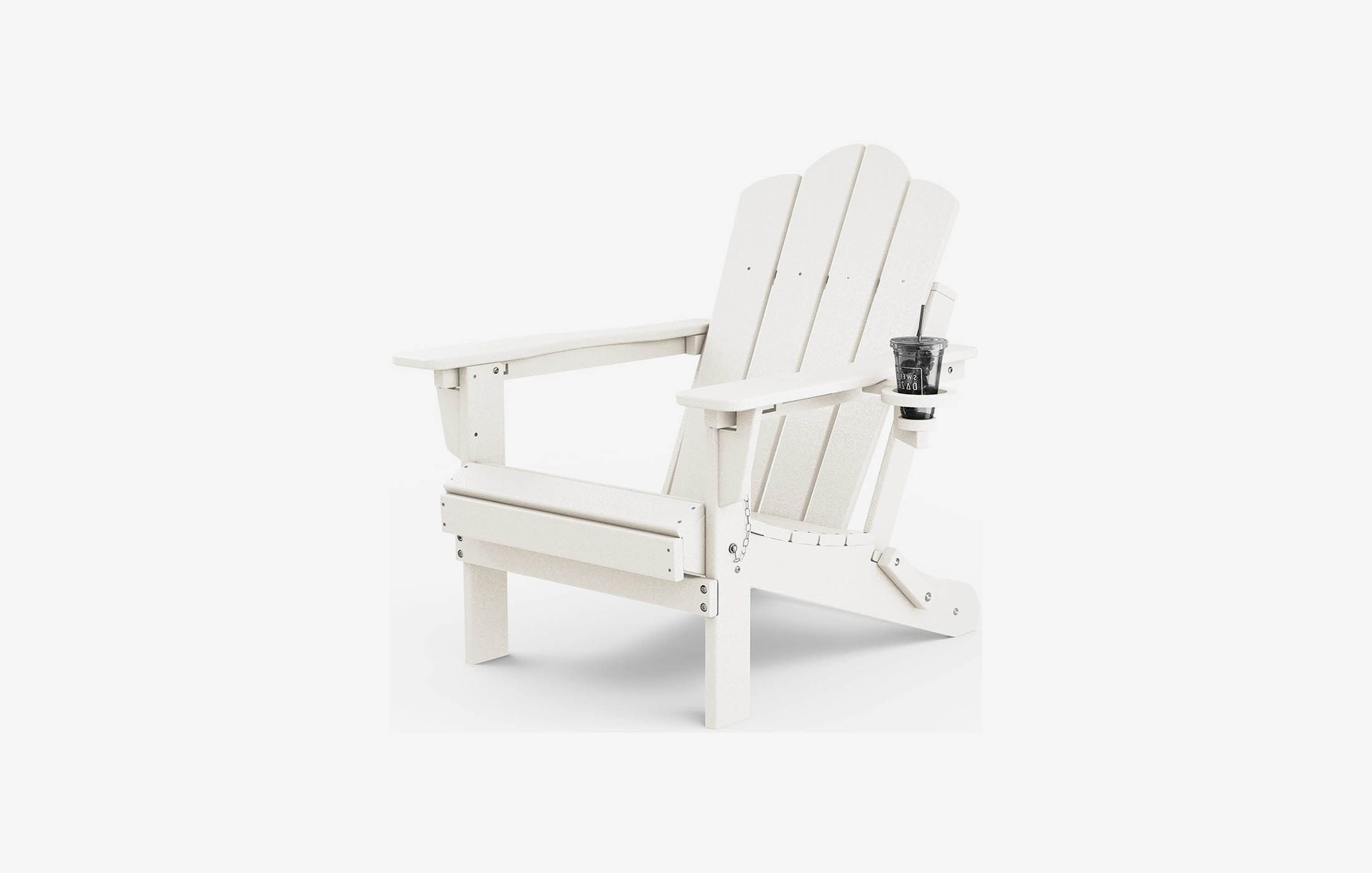 Vintage Folding Adirondack Chair with Cup Holder and Reclining Backrest White