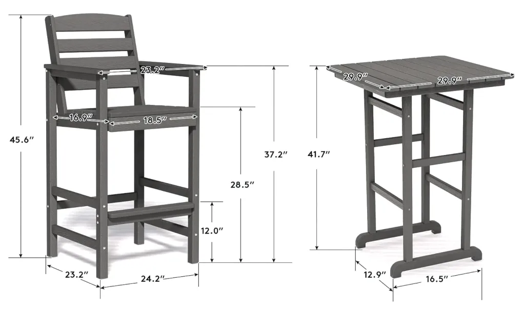 3 piece bar Set dimension