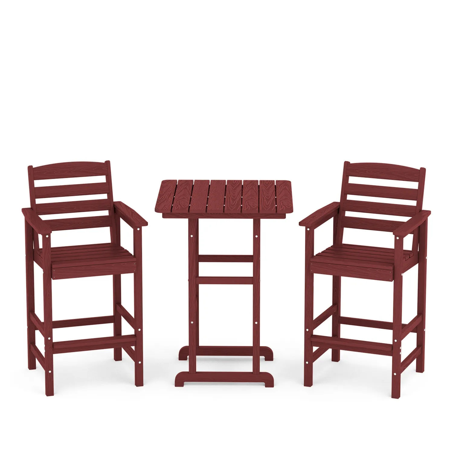 HDPE Poly Outdoor 3-Piece Low-back Bar Chair Set with Square Bar Table