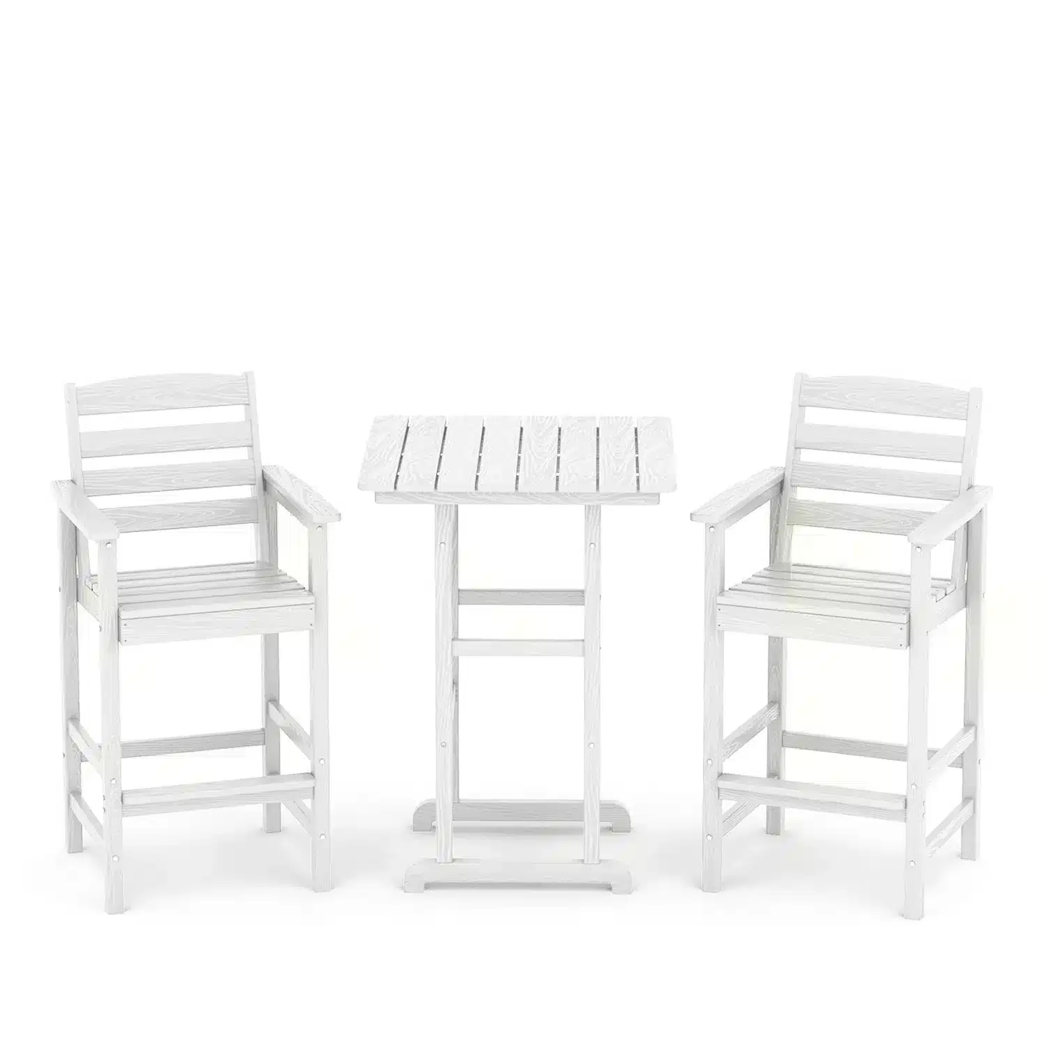 HDPE Poly Outdoor 3-Piece Low-back Bar Chair Set with Square Bar Table - Aqua Blue, Black, Brown, Burgundy, Coffee, Dark Gray, Navy, White
