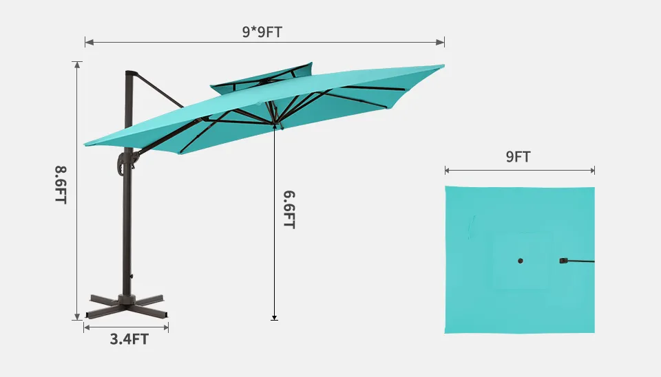 9x9ft Square Cantilever Umbrella Pro Dimensions