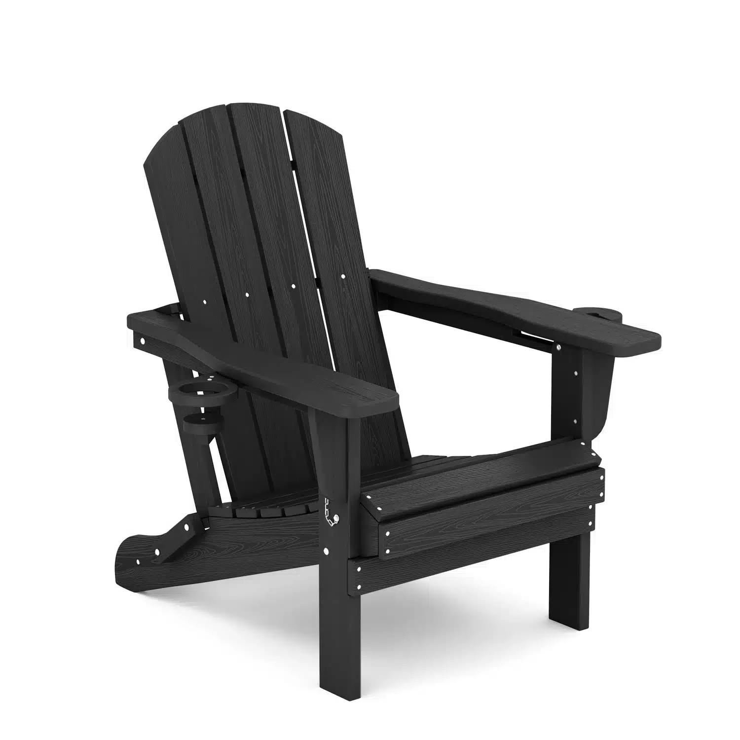 Classic Folding Adirondack Chair with Two Cup Holders in Black