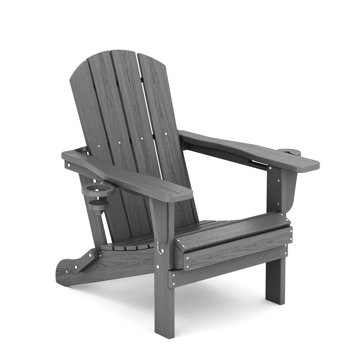 Classic Folding Adirondack Chair with Two Cup Holders in Dark Gray