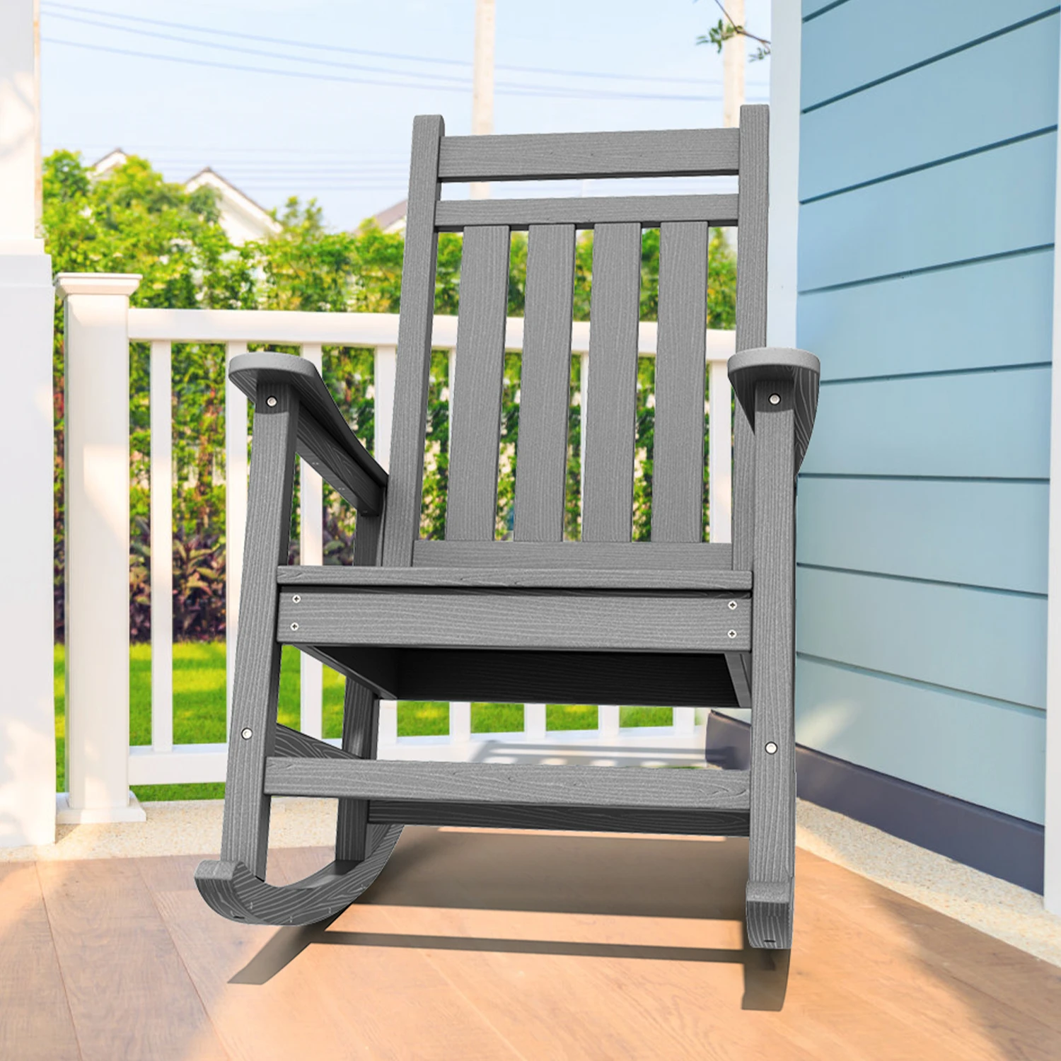 Dark Gray MANOIR Porch Rocking Chair on Porch