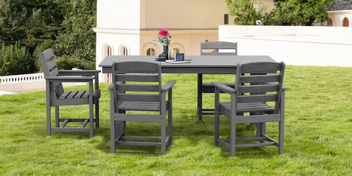 Dark Grey Hdpe 7 Piece Patio Set on the Grass