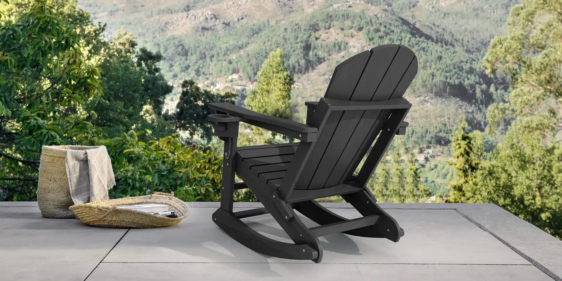 Rocker Adirondack Chair with ottoman on the Patio