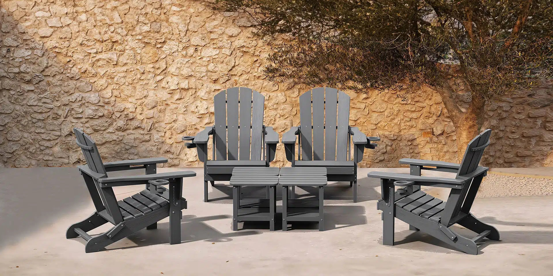 Serwall Classic Folding Adirondack Chairs with Side Tables