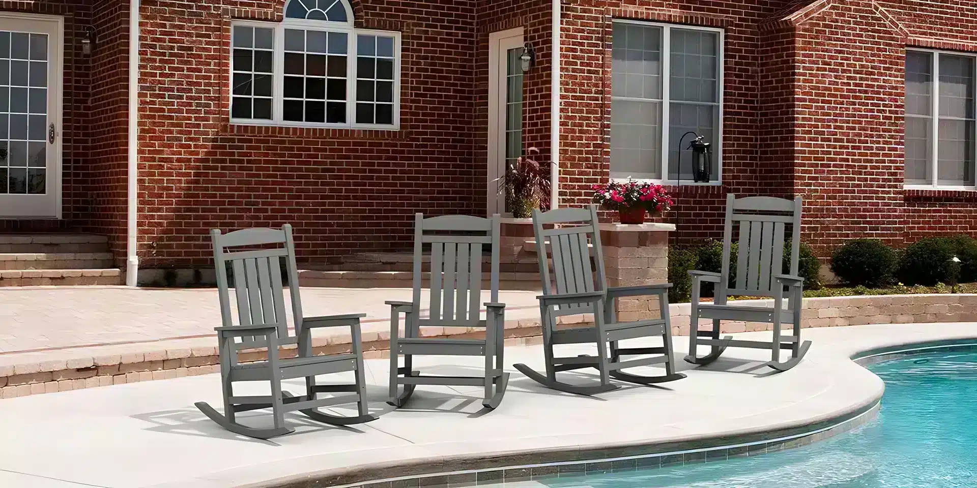 Four Classic Porch Presidential Rocking Chairs by the Pool (1)