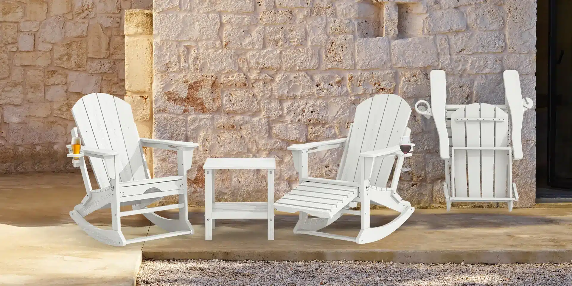Folding Adirondack Rocking Chairs with Side Table