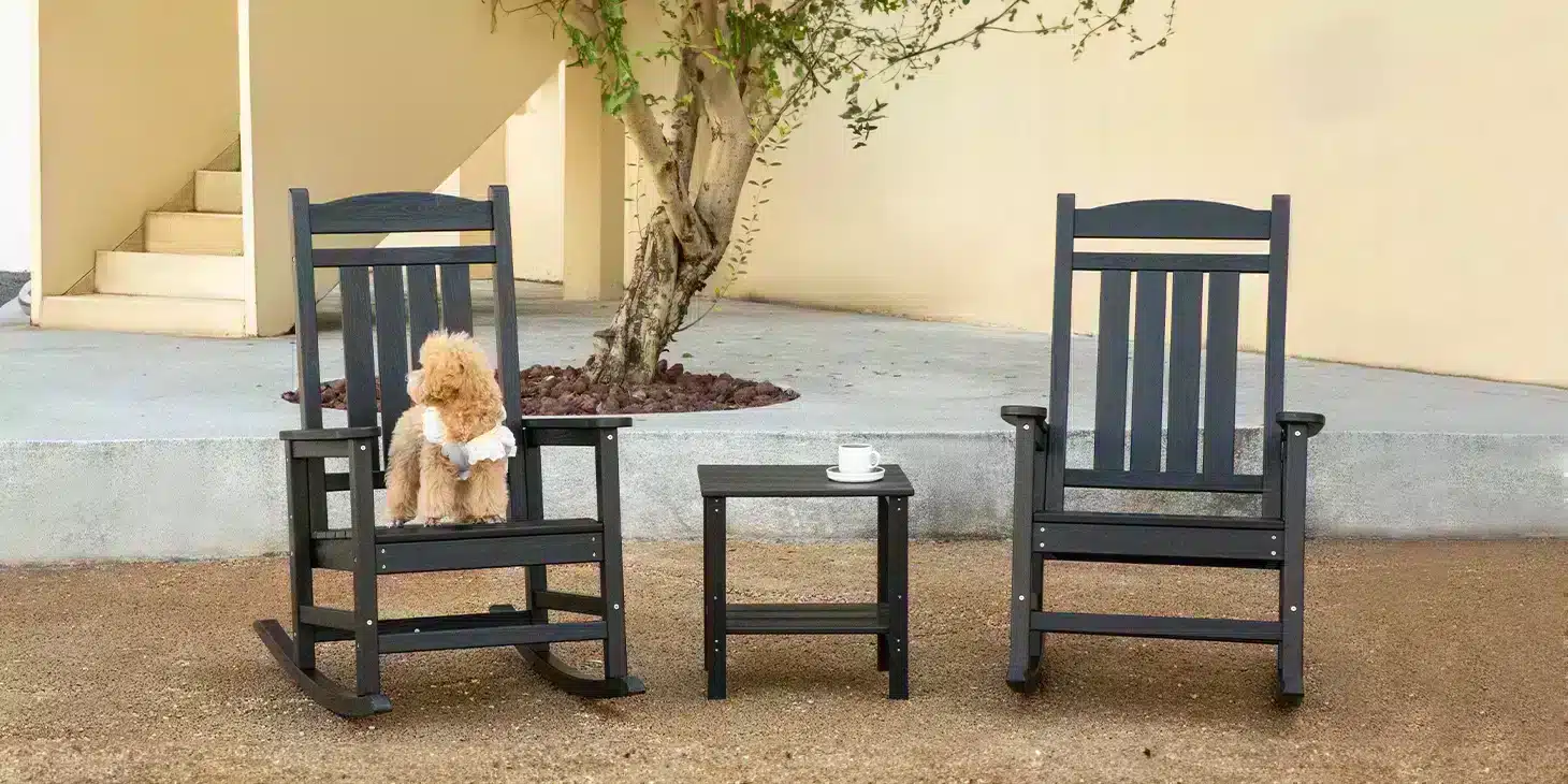 Two Classic Porch Presidential Rocking Chairs pair with Side Table (1)