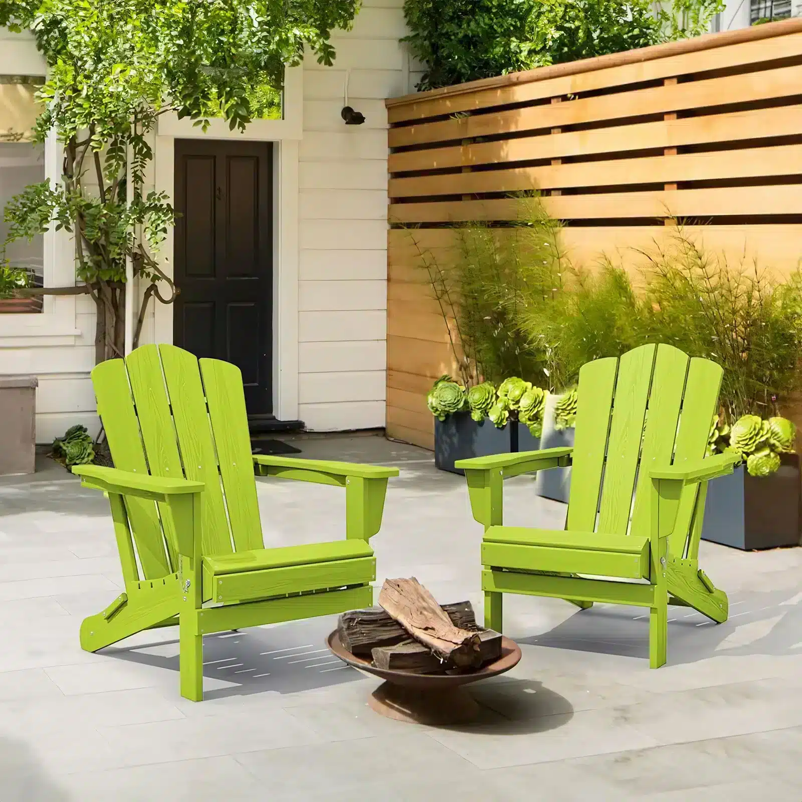 Two Green Recycled Plastic Adirondack Chair on the Garden