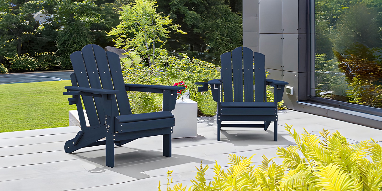 Navy Blue classic Adirondack Chair Set of 2 on the Garden