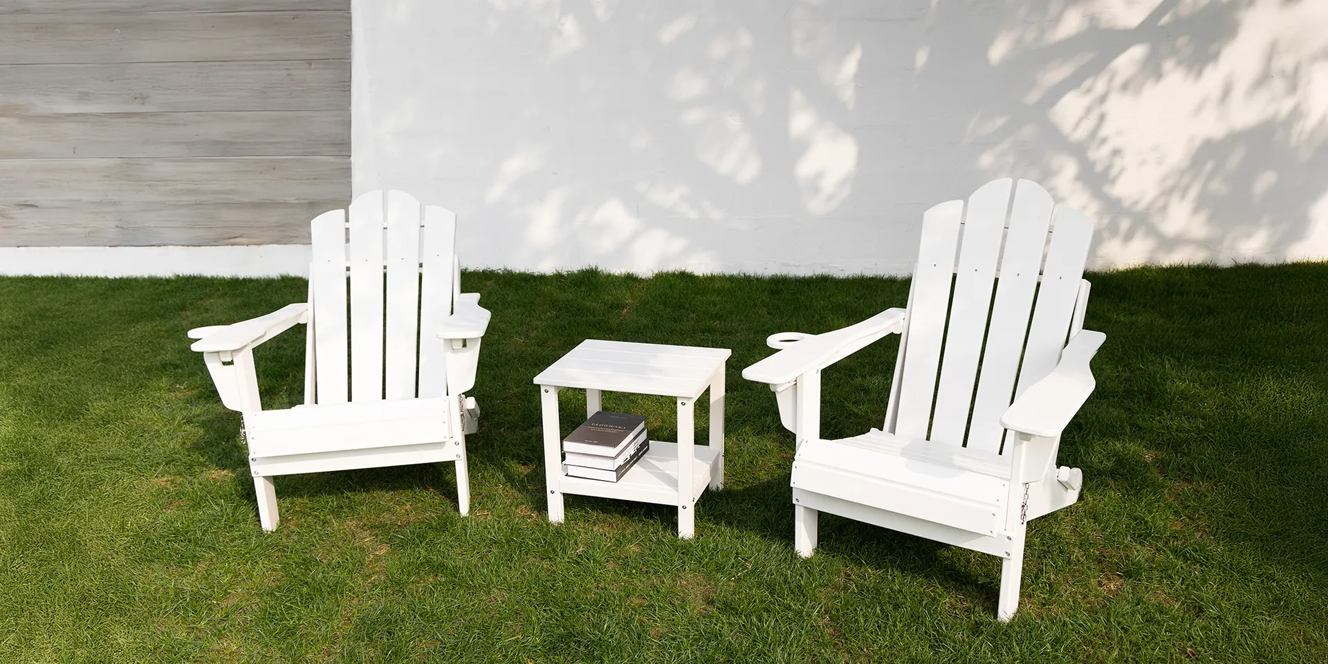 Vintage Classic Adirondack Chairs Set of 2 with Side Table on the Garden