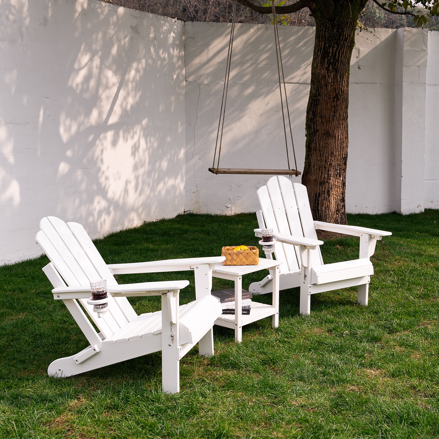 White Folding Resin Adirondack Chair Set of 2 on the Garden