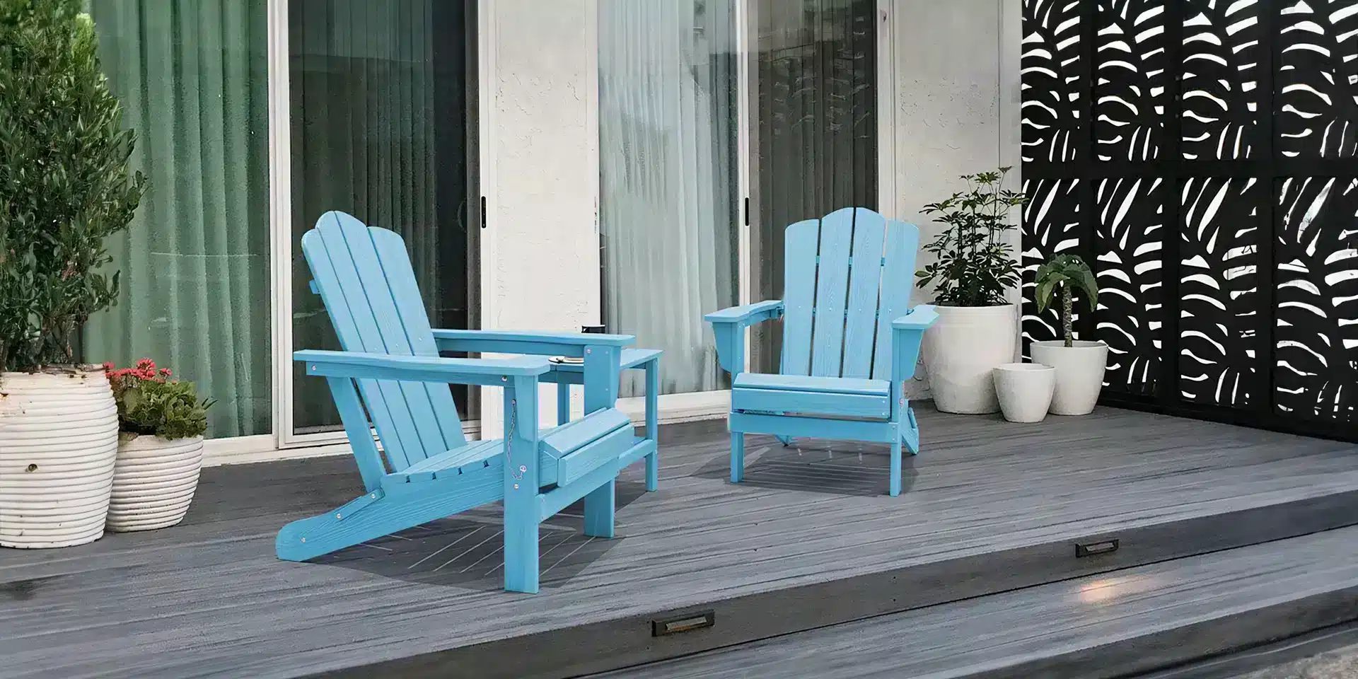 Blue Recycled Plastic Adirondack Set of 2 on the Porch