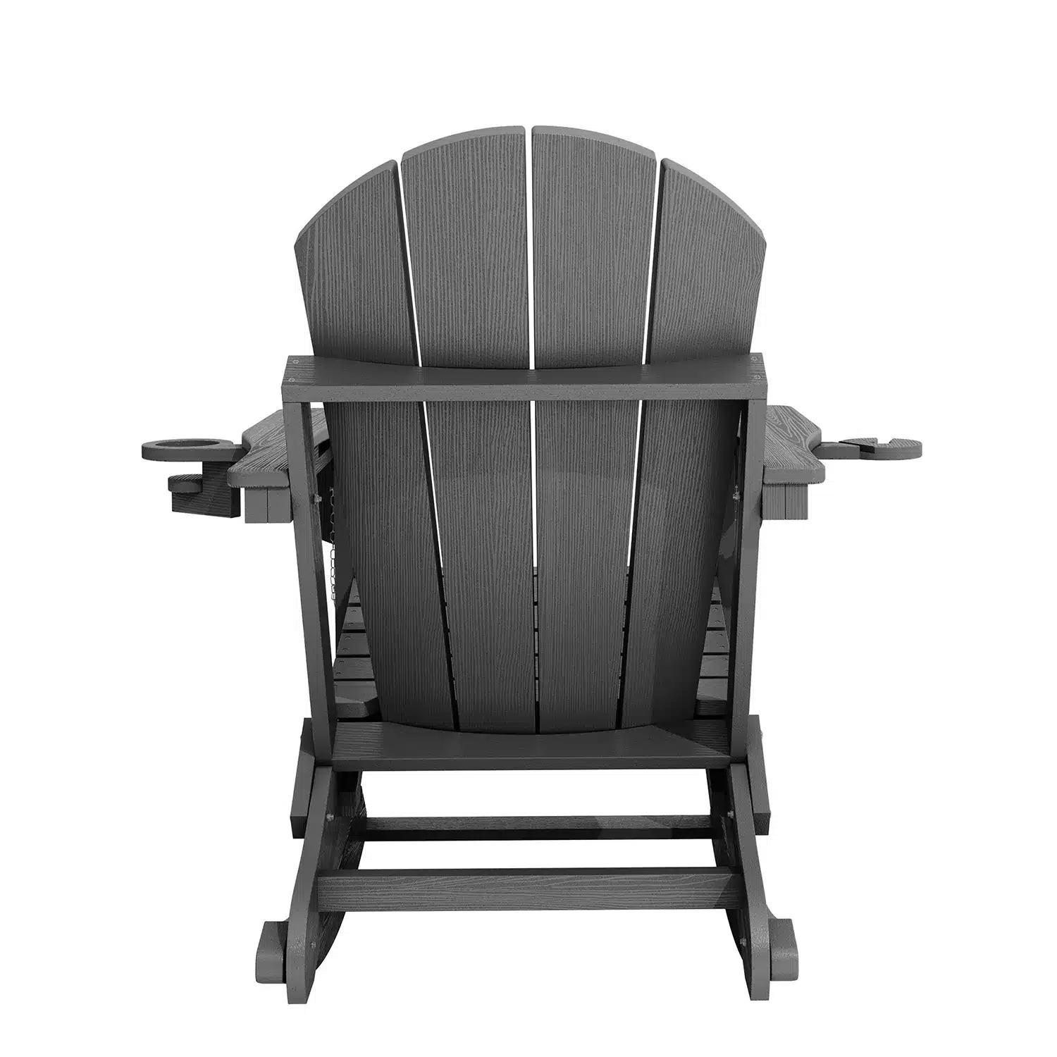 White Adirondack chair with footrest on wooden deck with plants