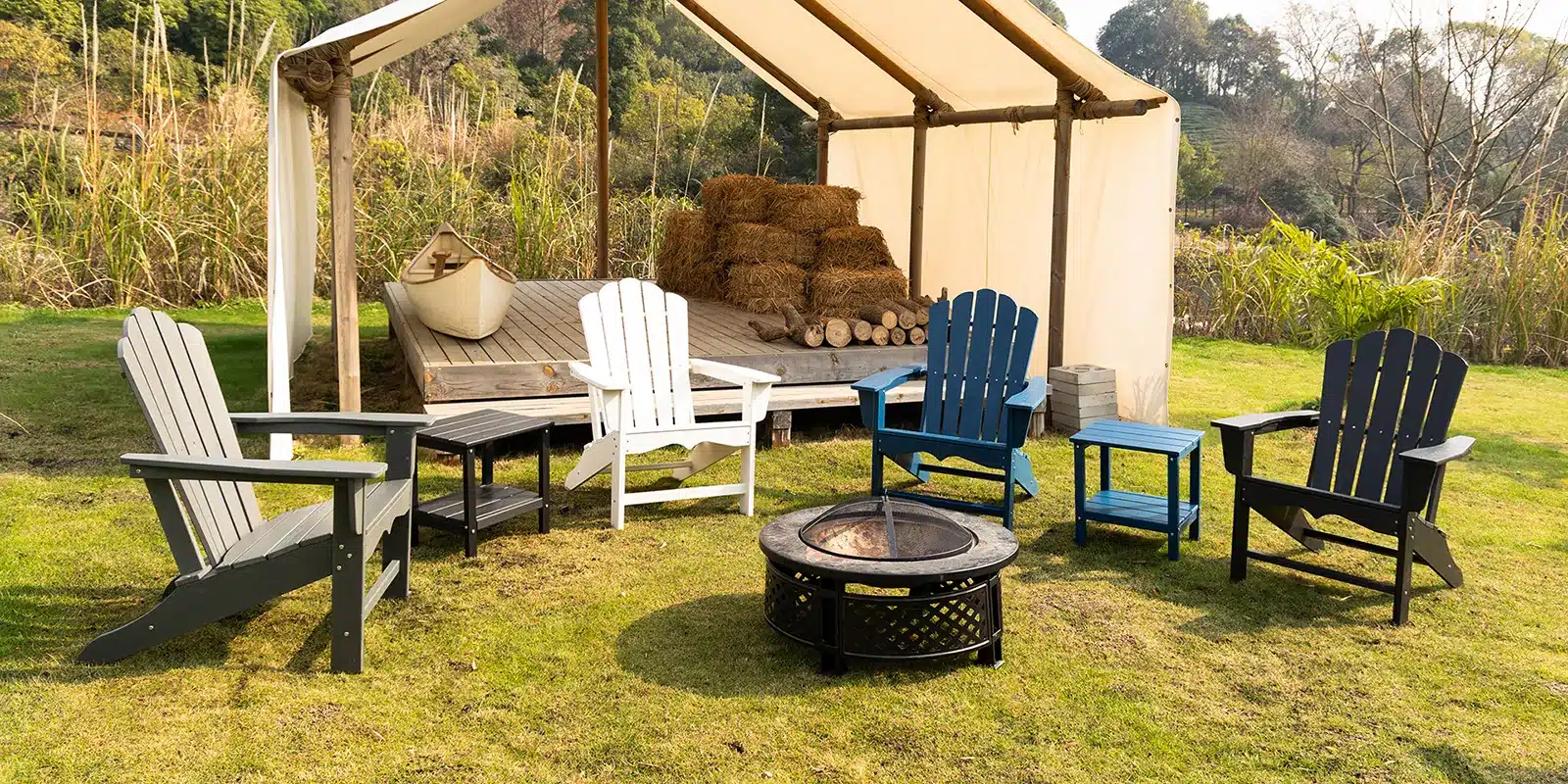 Poly Adirondack Chairs around the fire pit
