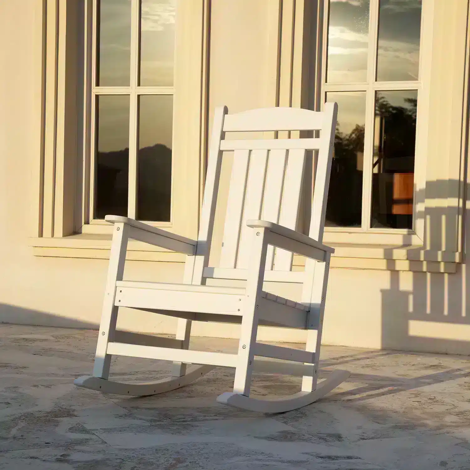 White Classic Porch Presidential Rocking Chair on the Porch