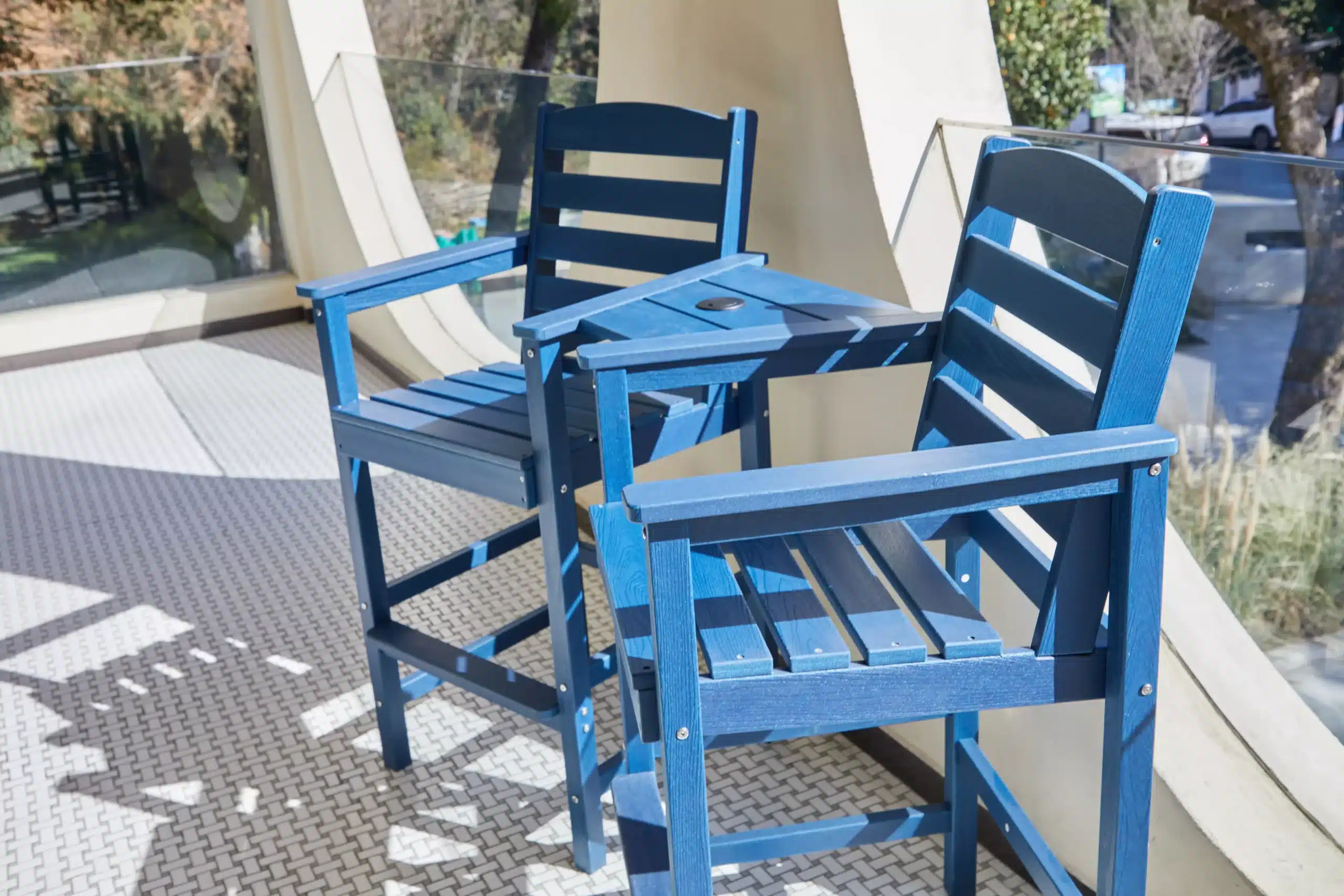 Navy Blue Counter-height Chair on the Balcony