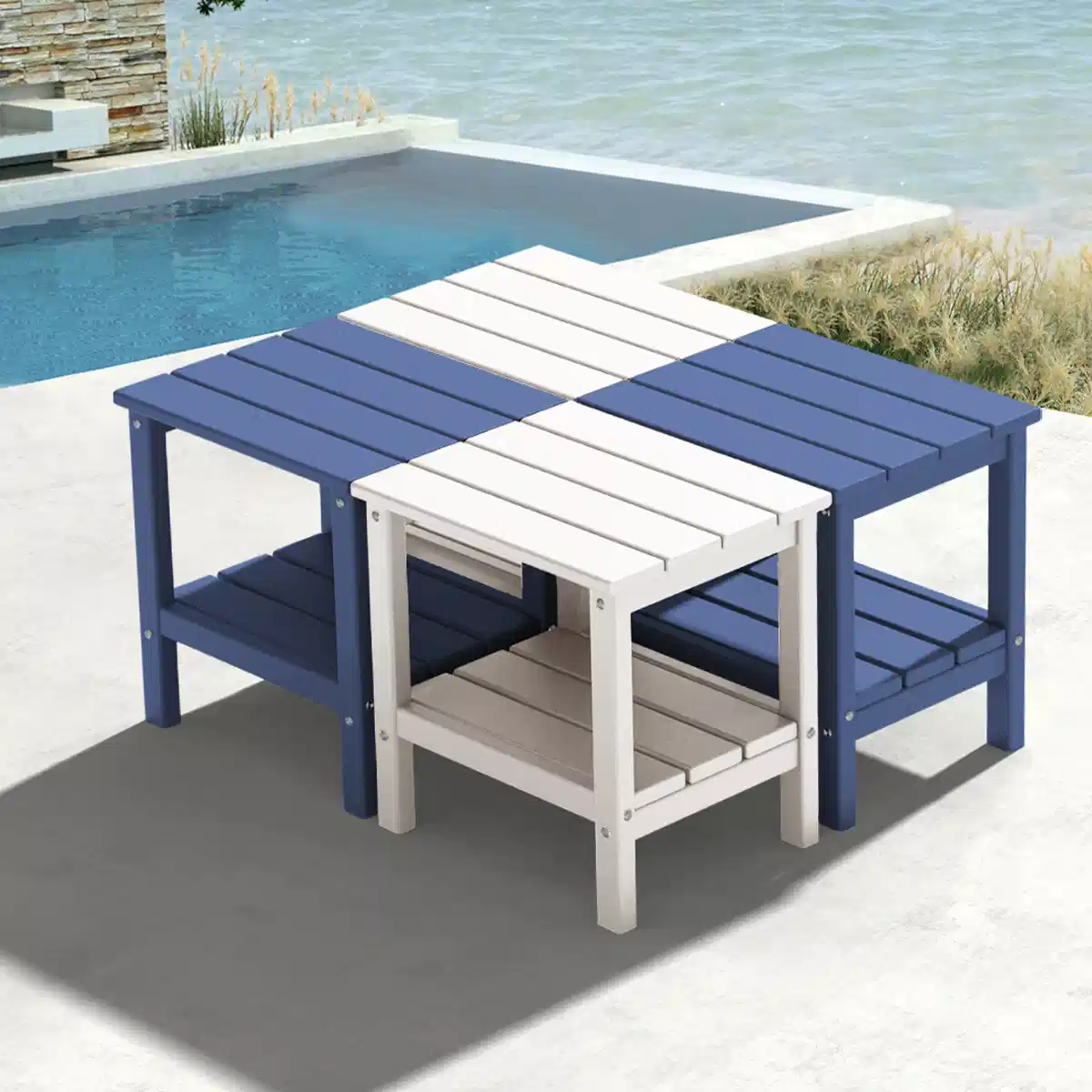 Blue and White Recycled Plastic End Table