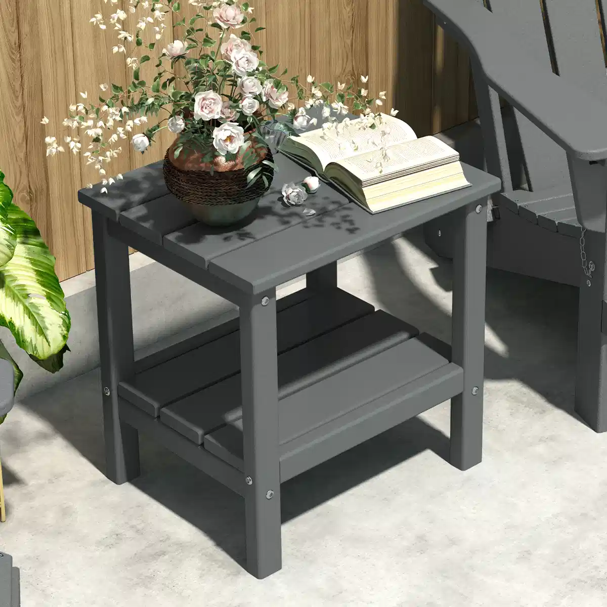 Dark Gray Plastic Outdoor Side Table