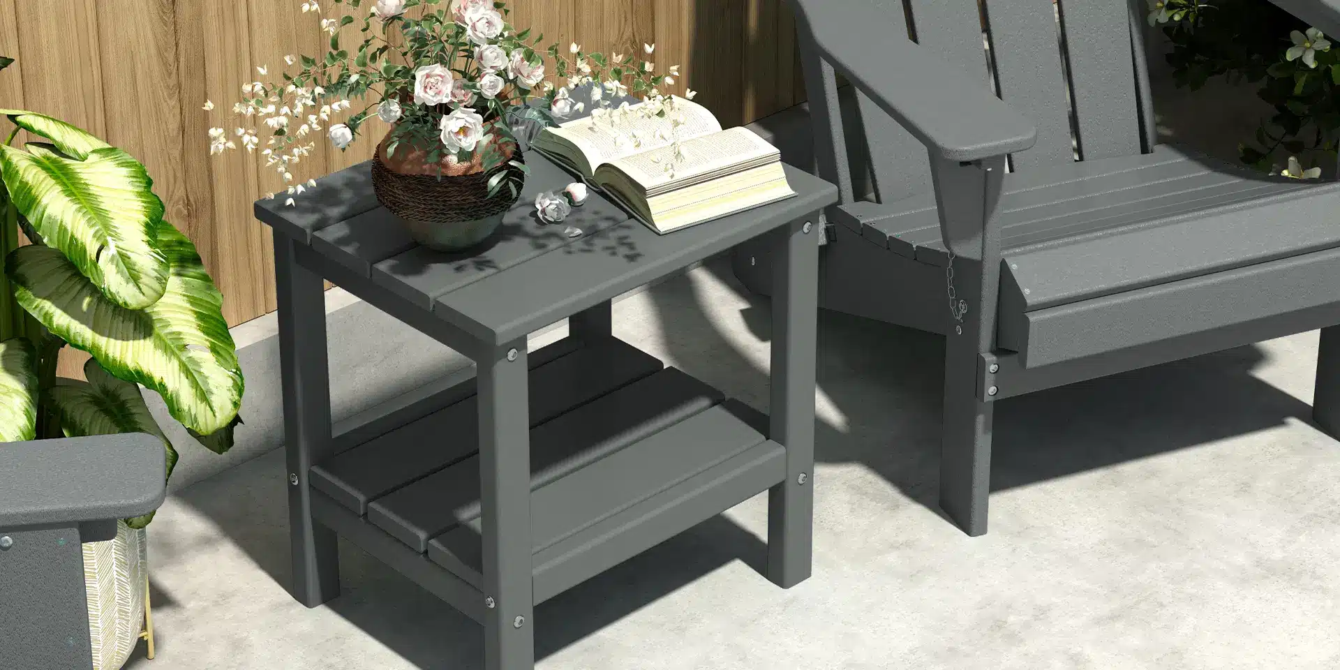 Dark Gray Plastic Side Table with Book
