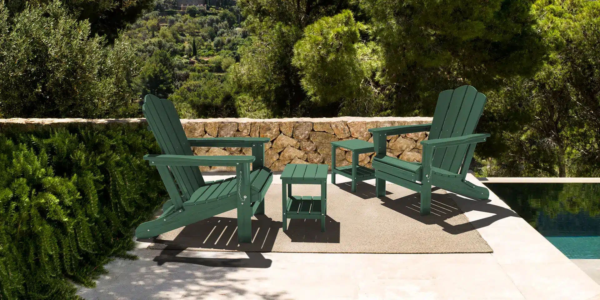 Adirondack Chiars with Green Outdoor Side Table on the Balcony