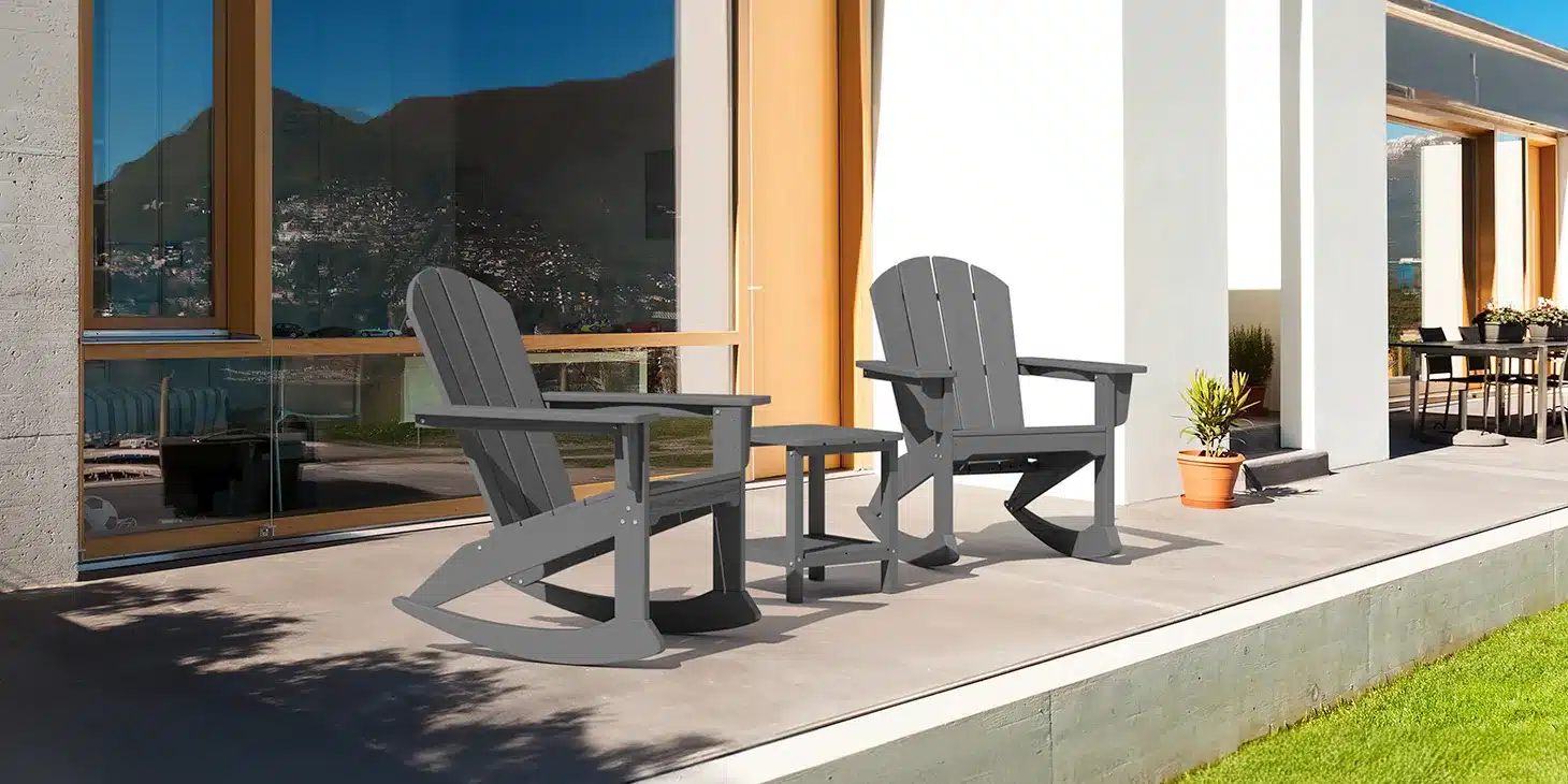 Plastic Adirondack rocking chairs on the Porch
