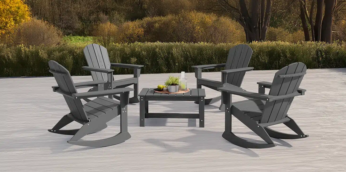 4 Piece Plastic Adirondack Rocking Chairs with Coffee Table