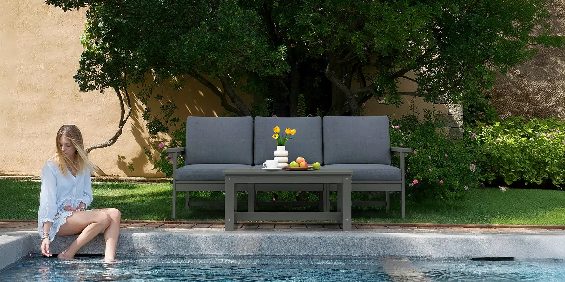 3-seat Outdoor Sofa by the Poolside