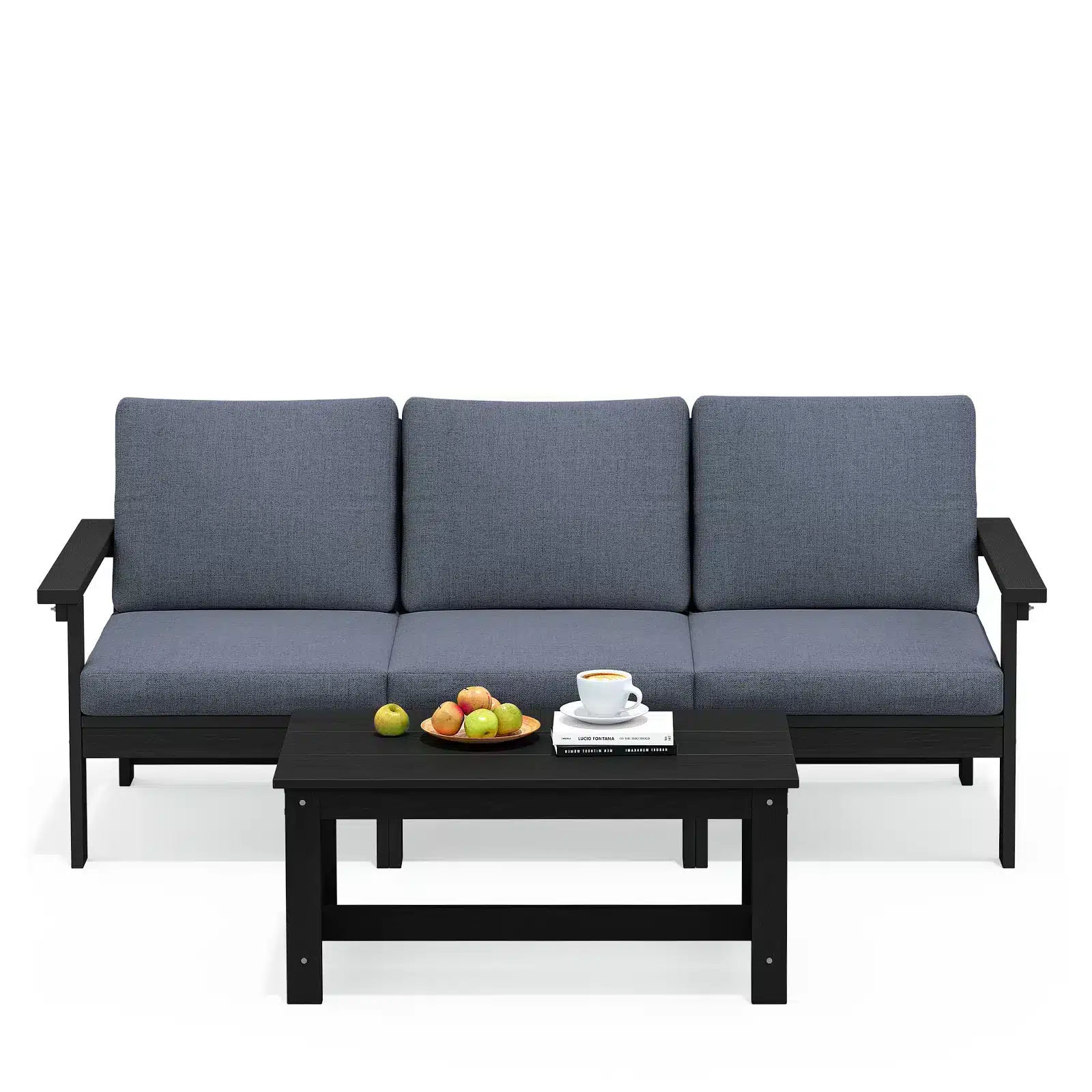 HDPE Poly 3-Seat Outdoor Deep Seating Modular Sofa Set with Coffee Table - Black, Dark Gray, Navy