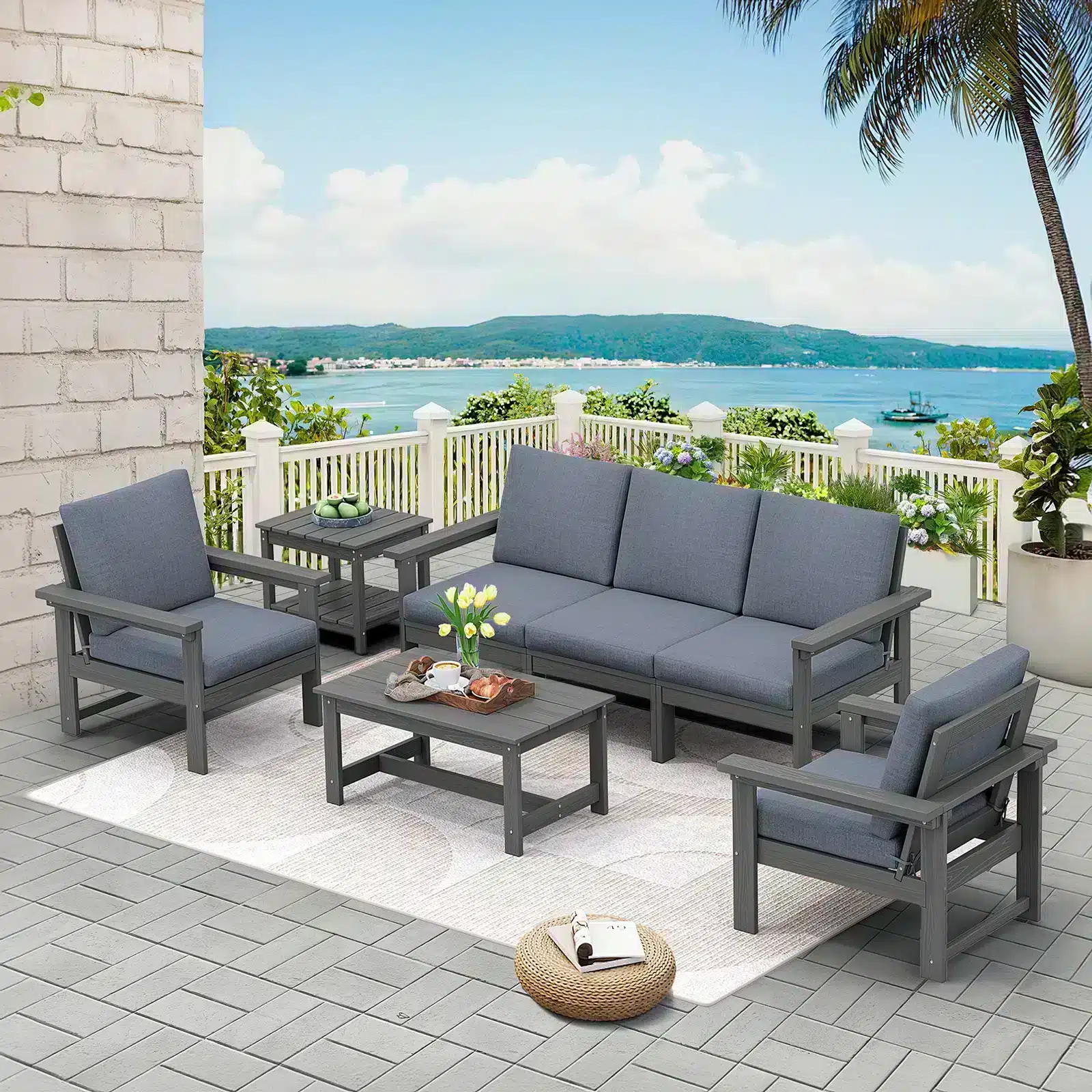 7 Piece Patio Sectional Sofa Set on the balcony